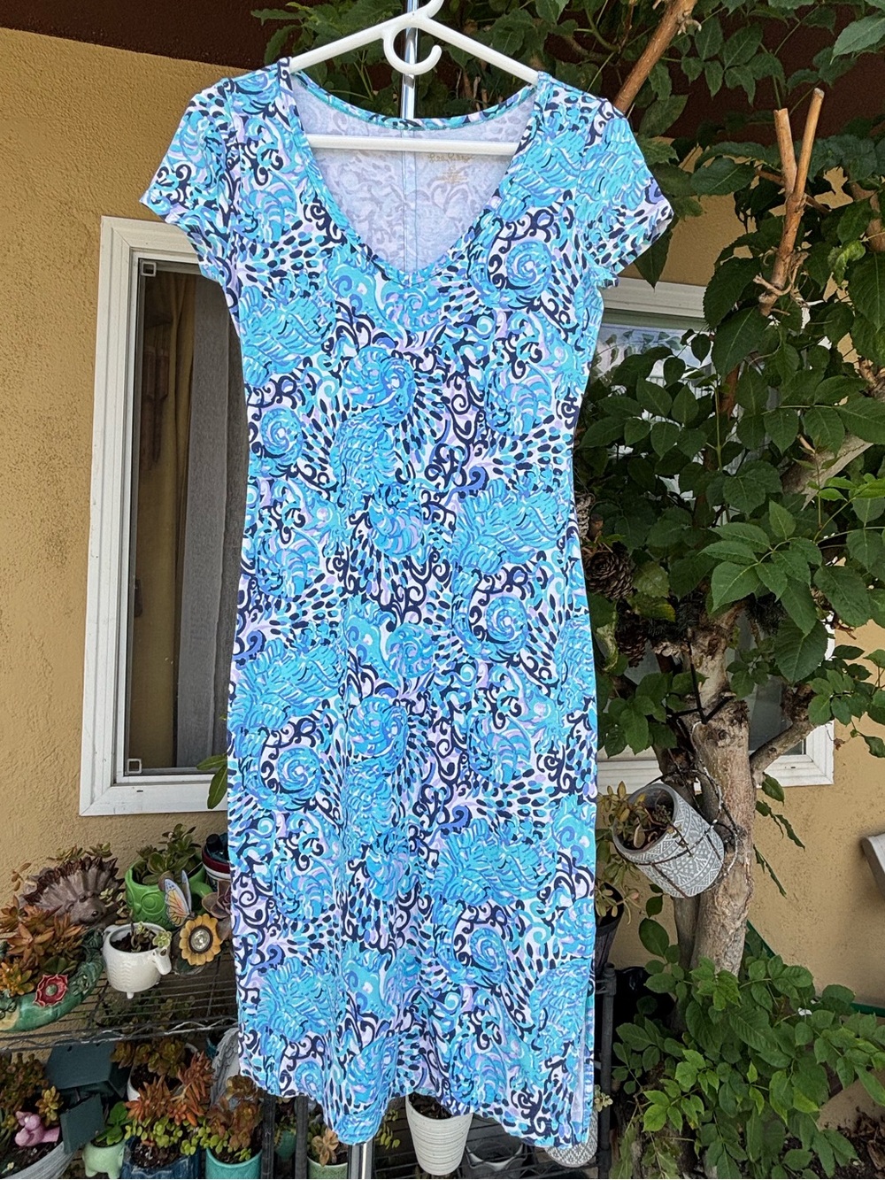 Lilly Pulitzer Malin Midi Dress Light Aqua Spritz Shell Print Resort XS